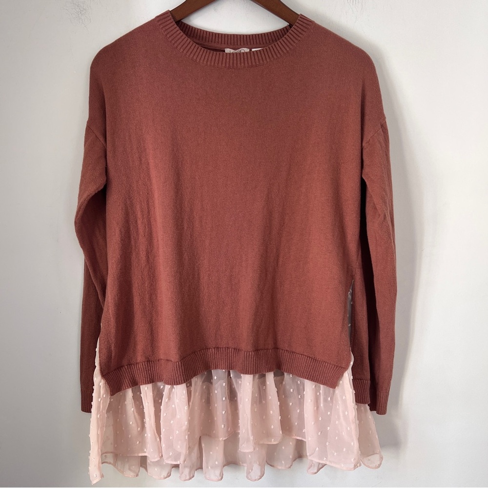 LOGO by Lori Goldstein Pullover Sweater Knit Tip Sheer Hem Detail Womens Small